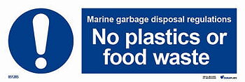 IMO-skylt "Marine garbage disposal regulations - no plastics or food waste" - IMPA 33.5692