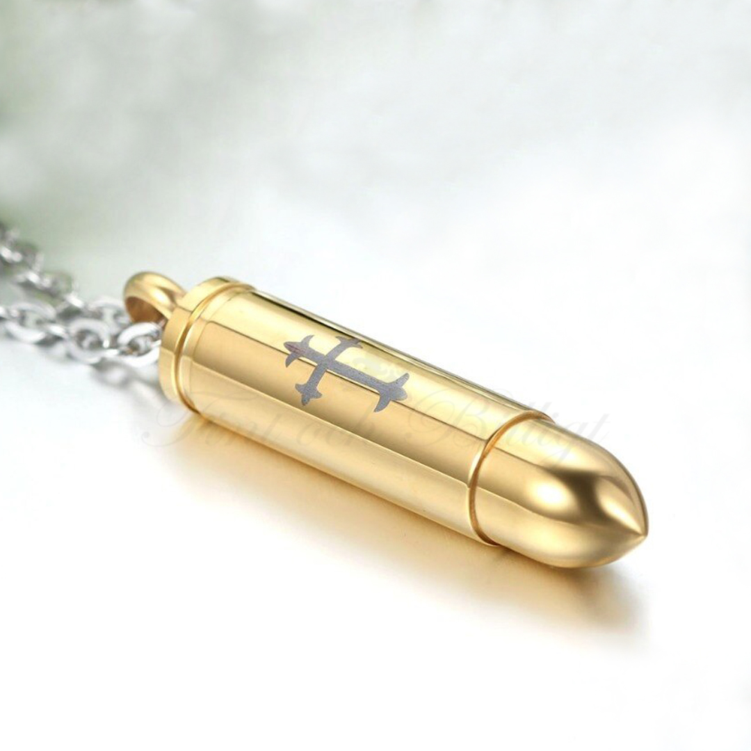 Bullet Crusader Gold Edition - Bullet Cross Urn Halskæde Gold for Ashes 316L rustfrit stål - 4
