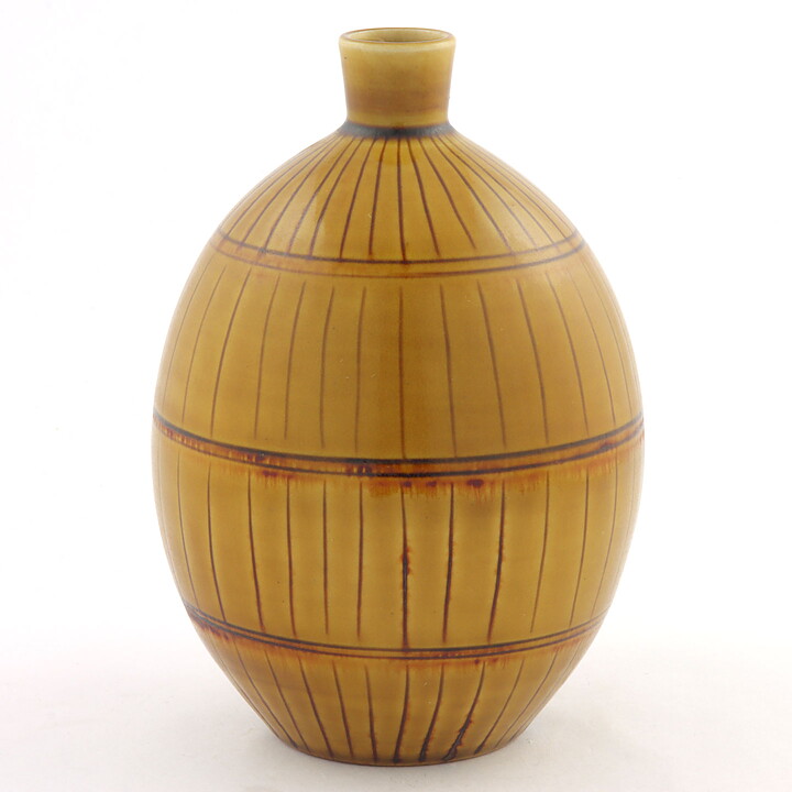 John Andersson (1950s) Yellow Swelling Vase with Linear Relief 16 cm