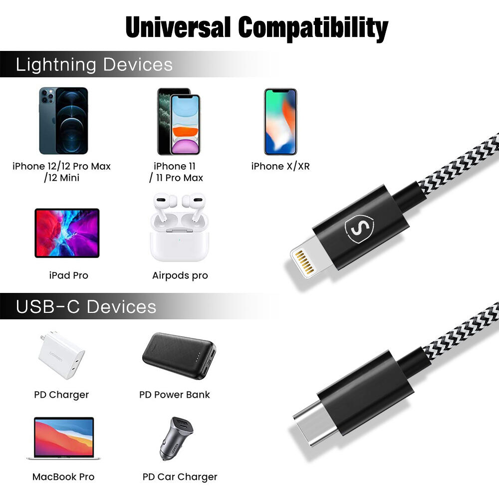 SiGN Skin USB-C till Lightning Kabel 2.1A, 2m - Svart/Vit - 2