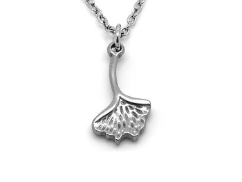 Litet Ginkgo Biloba Halsband i Rostfritt Stål, Blad Hänge, Natur Smycke