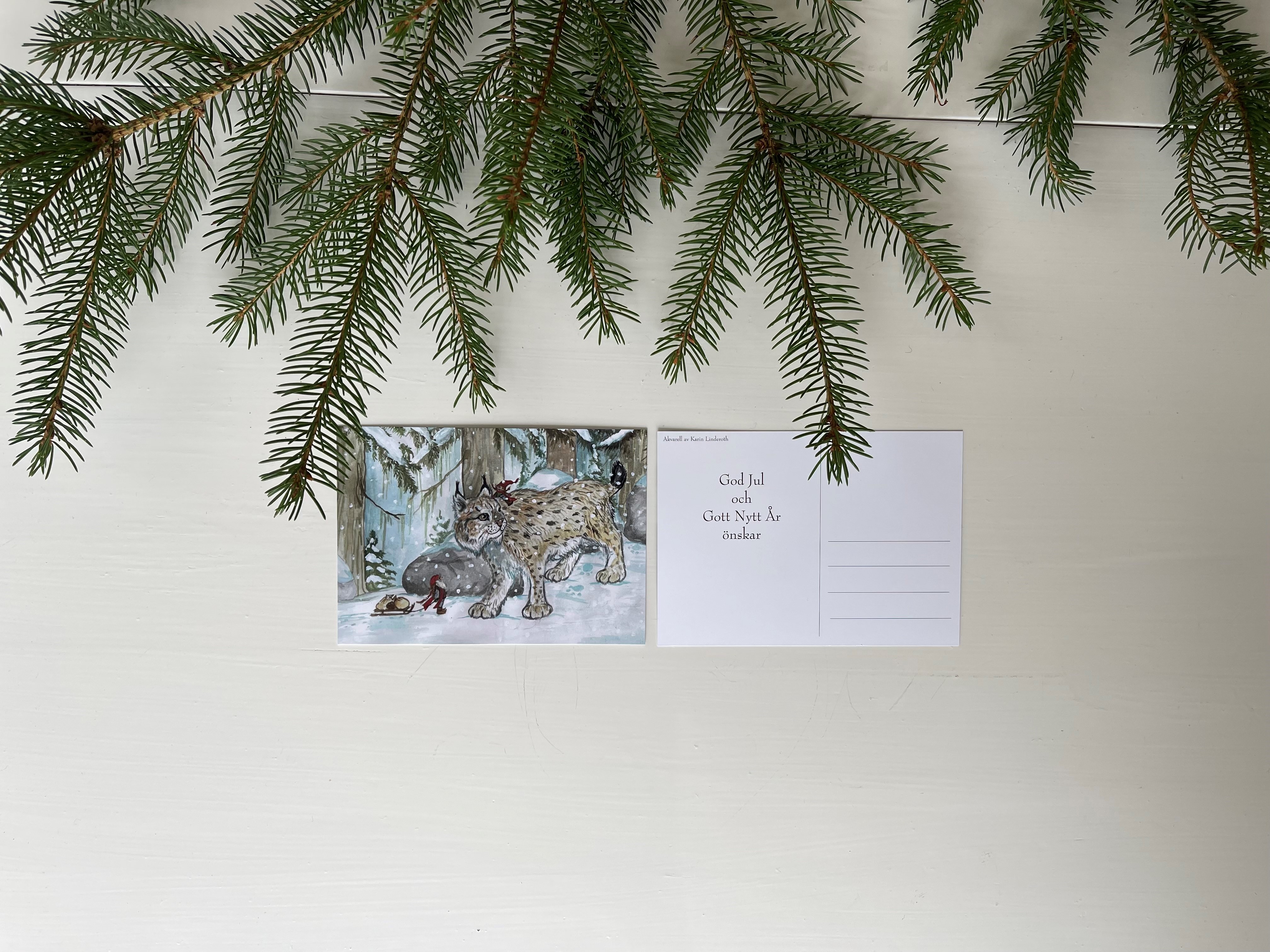 Julkort "Jul hos lodjuret" - 2