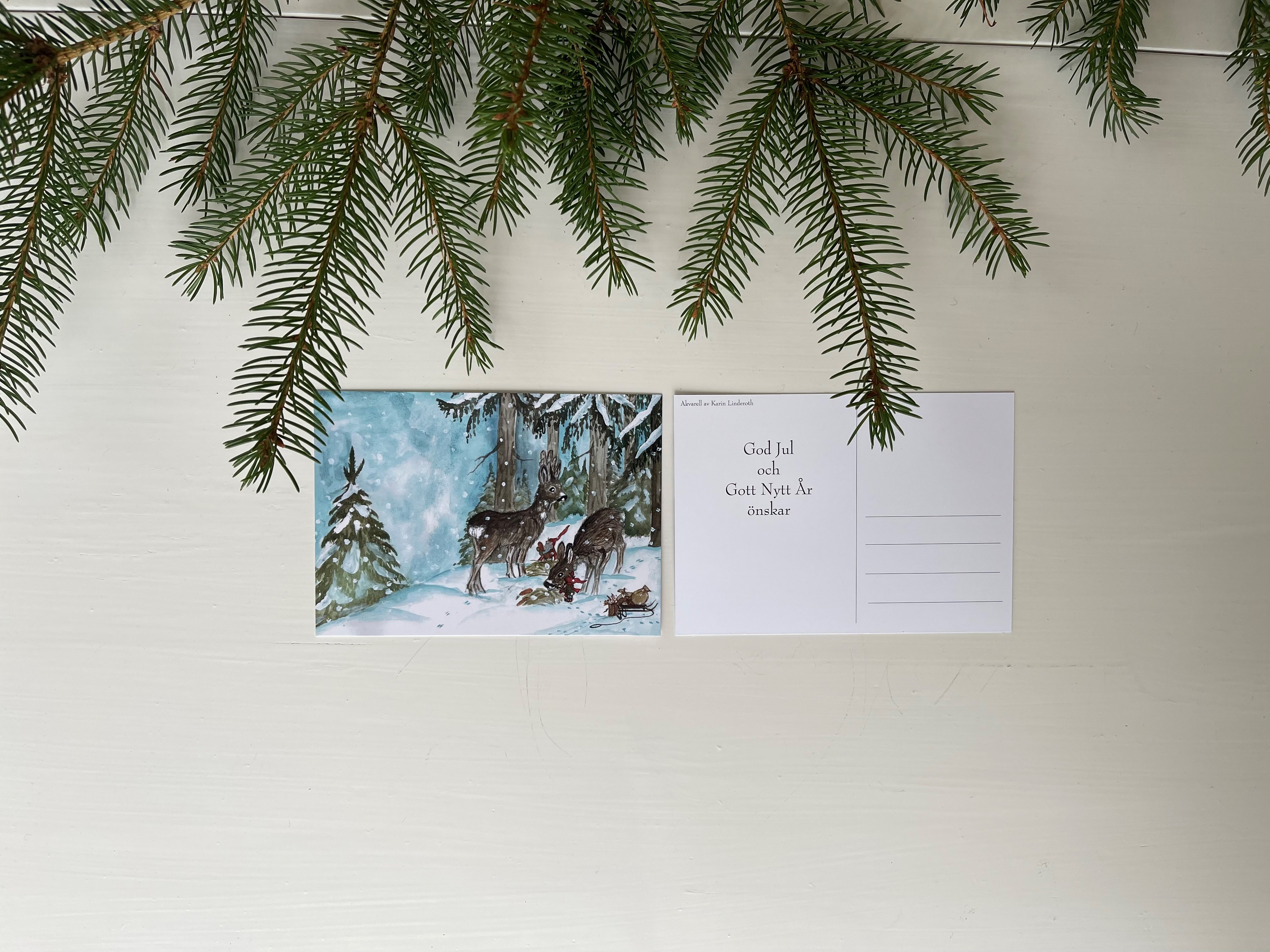 Julkort "Jul hos rådjuren" - 2