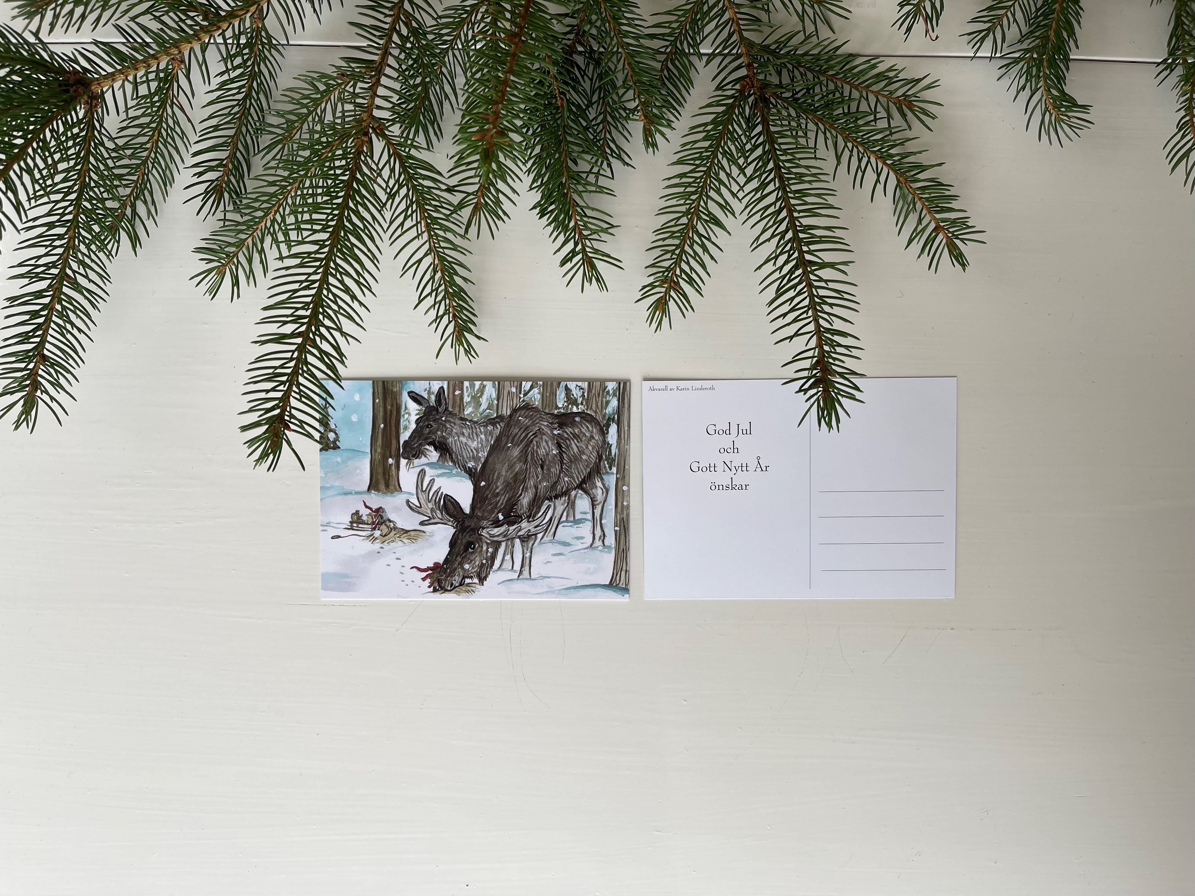 Julkort "Jul hos älgarna" - 2