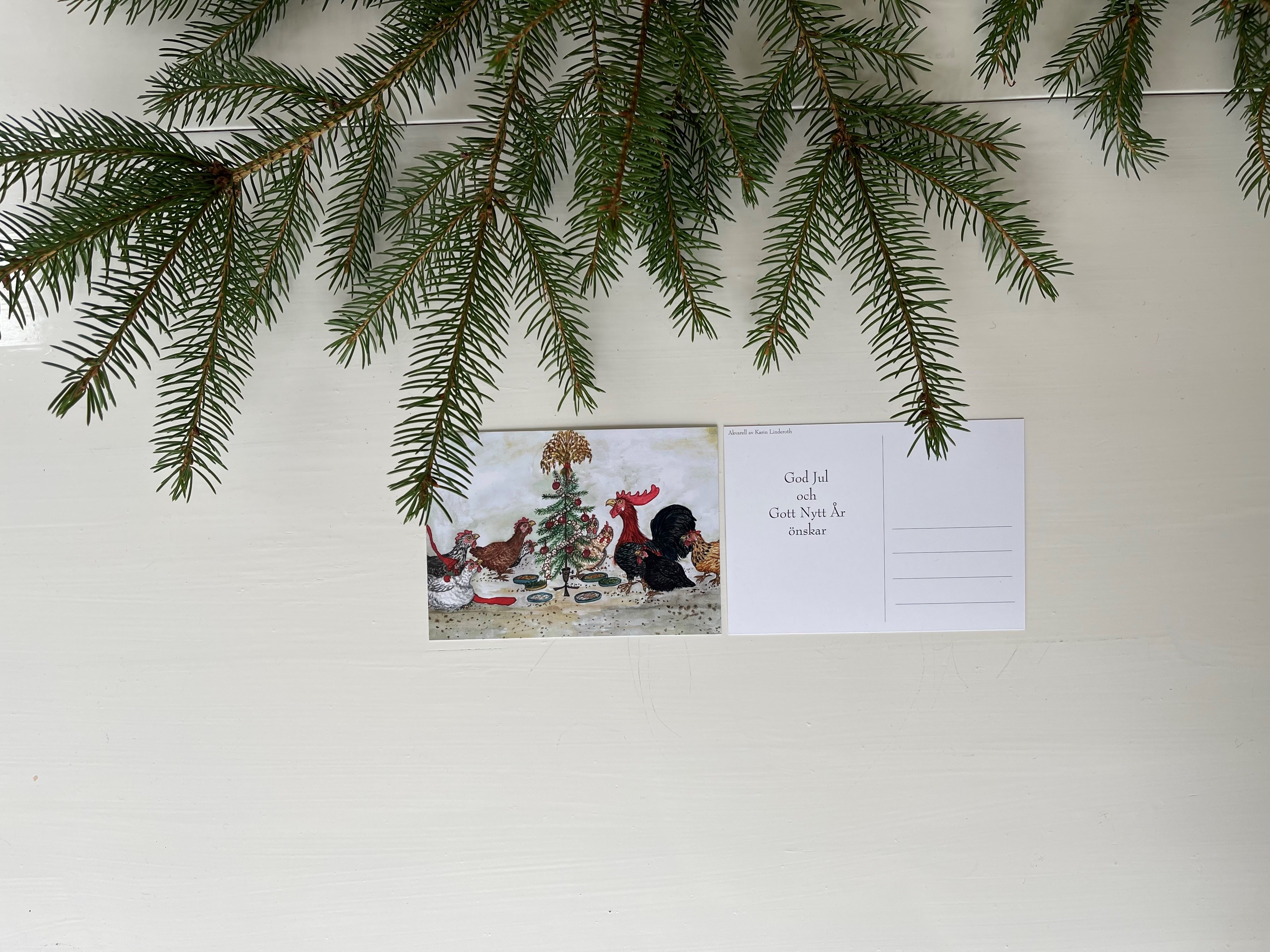 Julkort "Jul hos hönsen" - 2