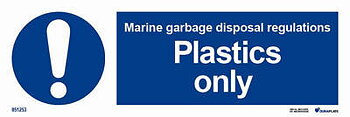 IMO-skylt "Marine garbage dispsosal regulations - plastics only" - IMPA 33.5690