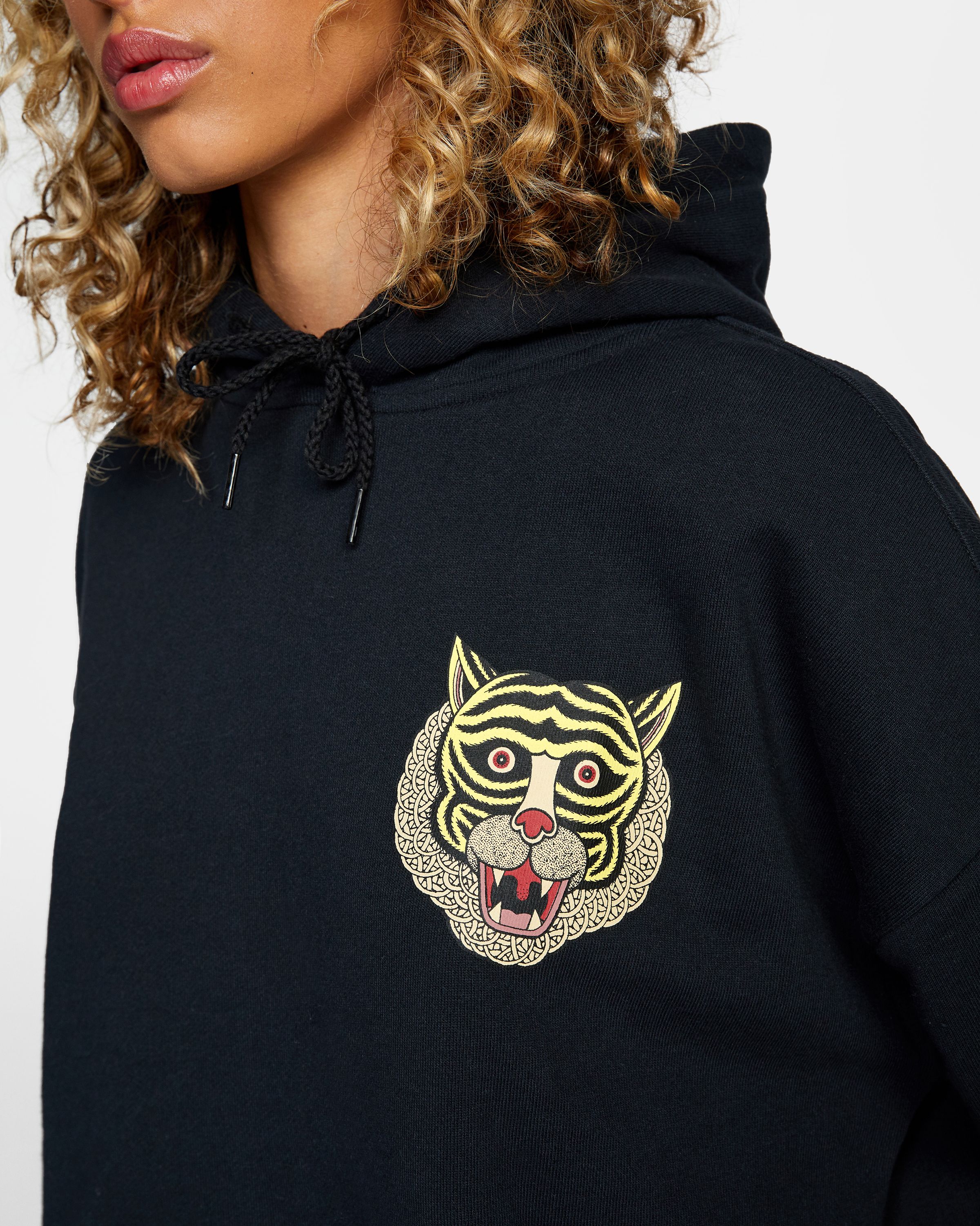 RVCA Women Matt Leines Tiger Face Hoodie True Black - 3