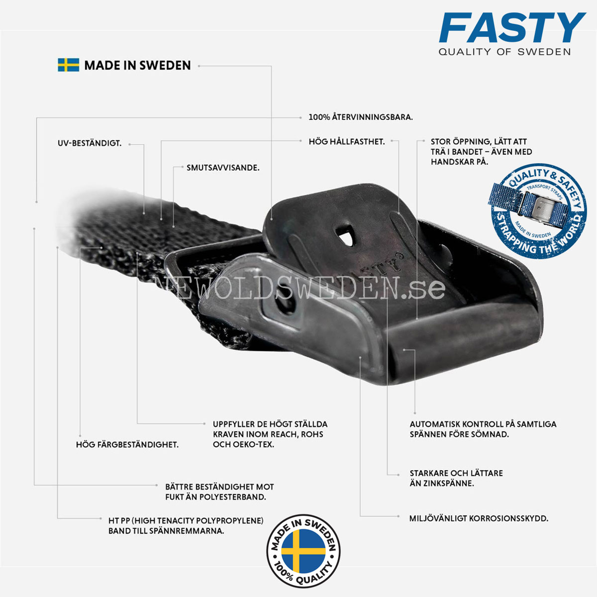 SPÄNNREM 2 meter x 20 mm Röd 300 kg FASTY - 4