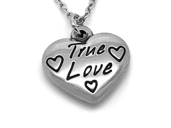 Hjärta med True Love Text Halsband i Rostfritt Stål, Hjärtan Hänge, Kärlek Smycke