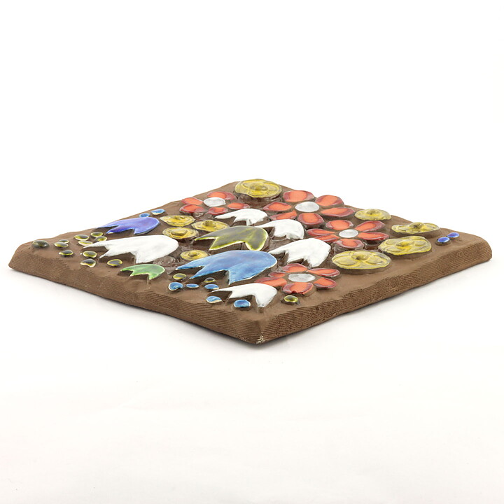 Annika Kihlman (1971) Brown Wall Plaque With Colorful Flower 22 cm #758