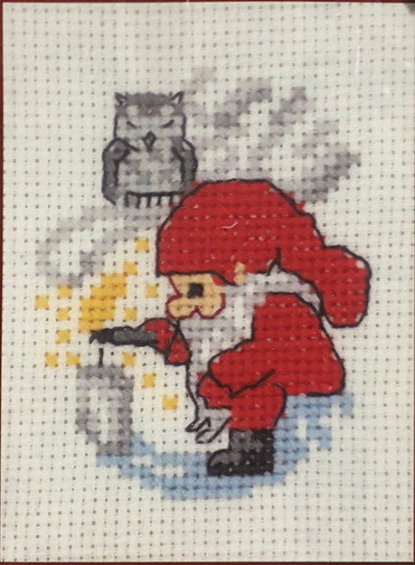 Jul Korsstygn Tomte med Uggla