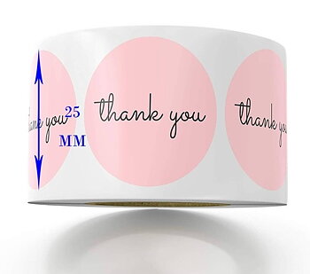 Etikett/ Klisterlapp, "Thank you" , Rosa  , 20st