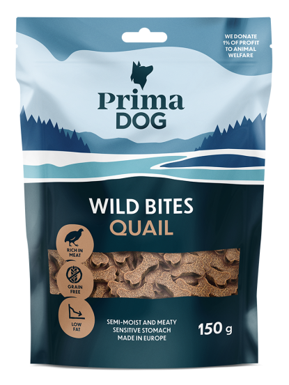 PrimaDog Wild Bites Vaktel och hagtorn / hundgodis