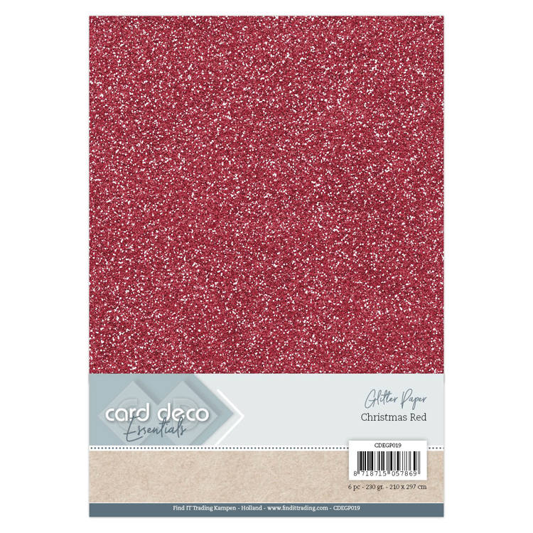 Card deco glitter Paper Christmas Red 6 pcs 