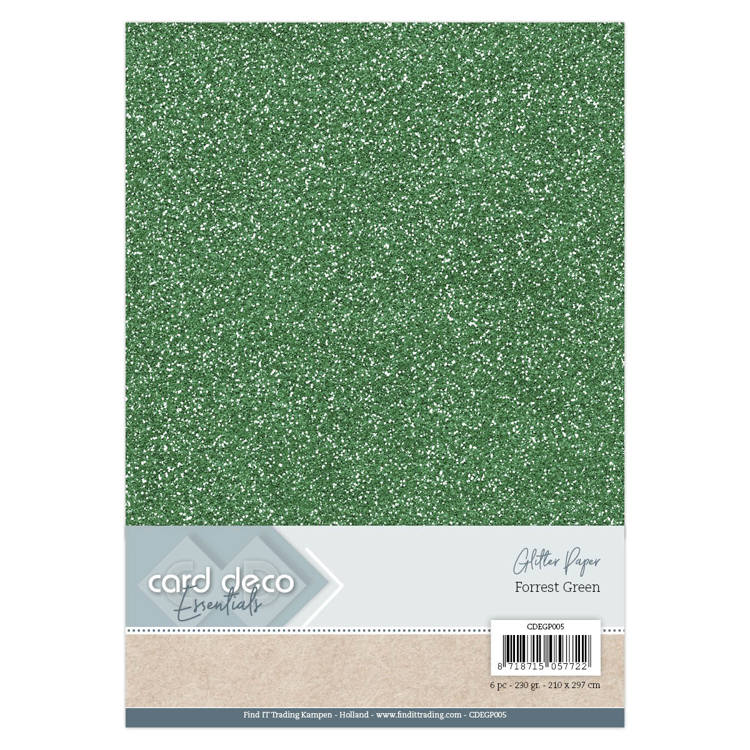 Card deco glitter Paper Forest Green 6 pcs 