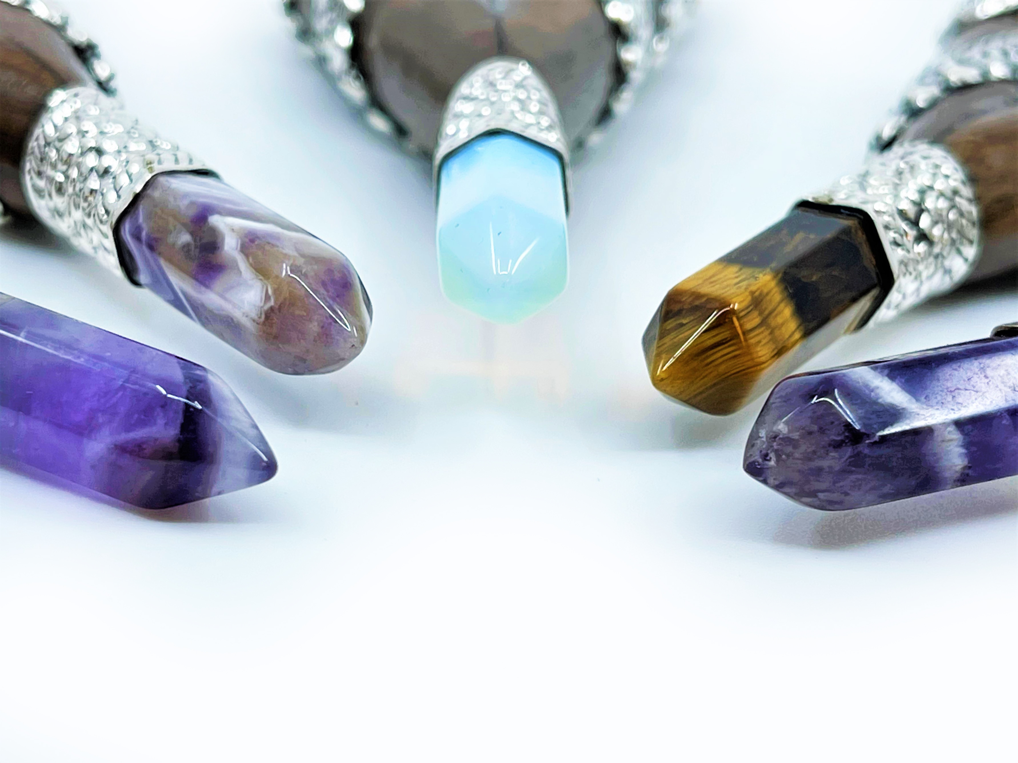 Silver Serpent Kuripe - Teak, Silver & Precious stones - 9
