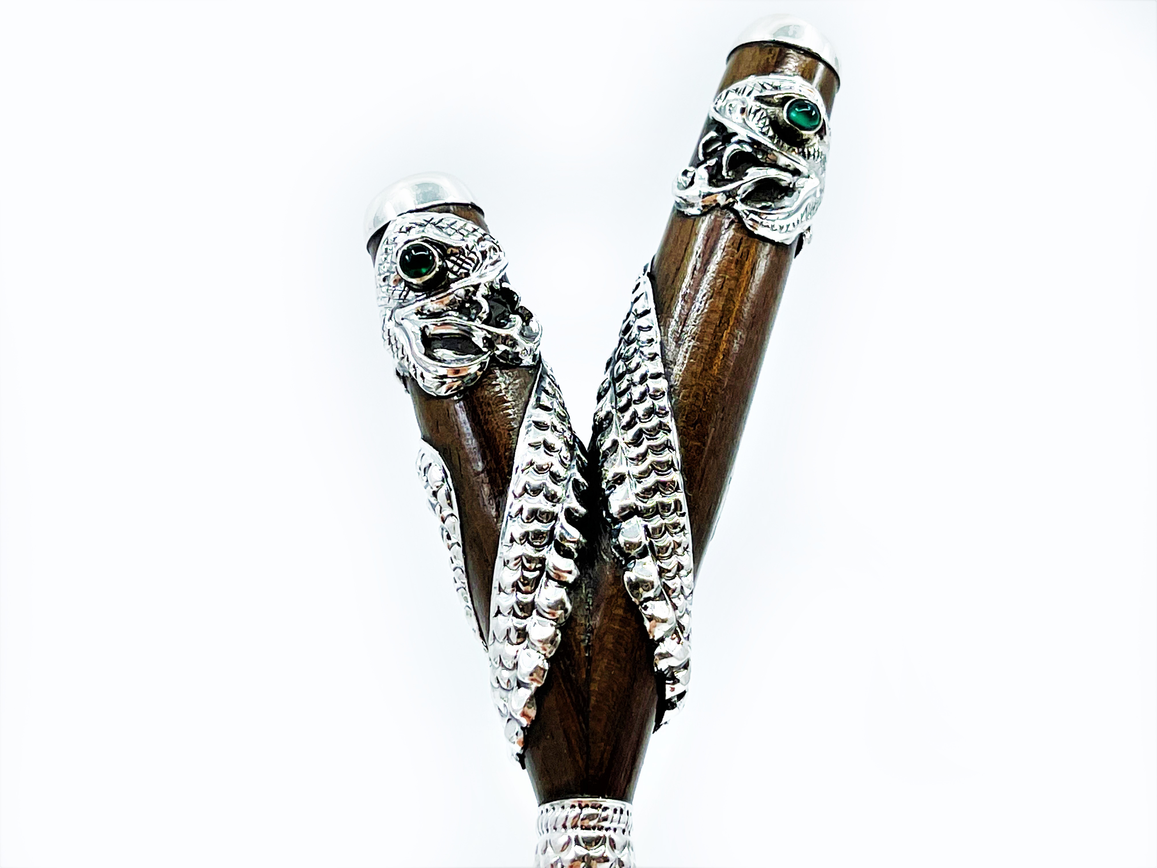 Silver Serpent Kuripe - Teak, Silver & Precious stones - 22