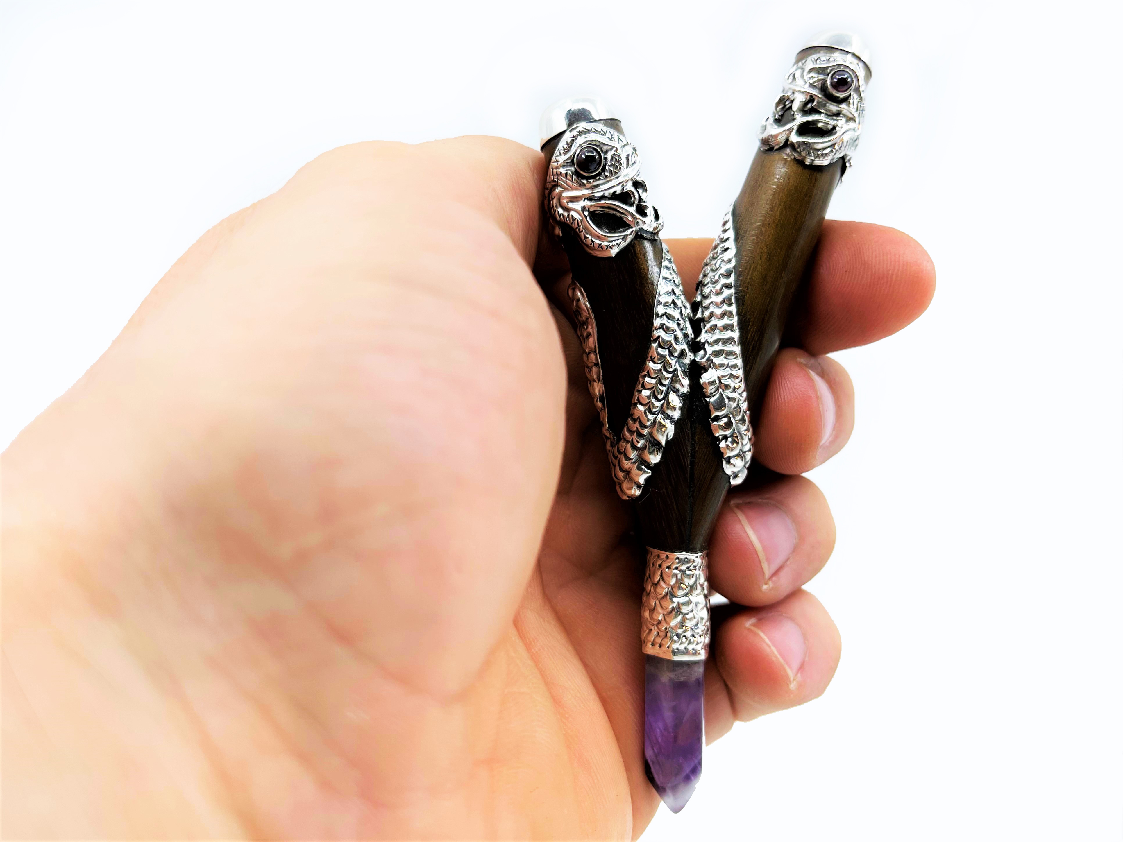 Silver Serpent Kuripe - Teak, Silver & Precious stones - 4
