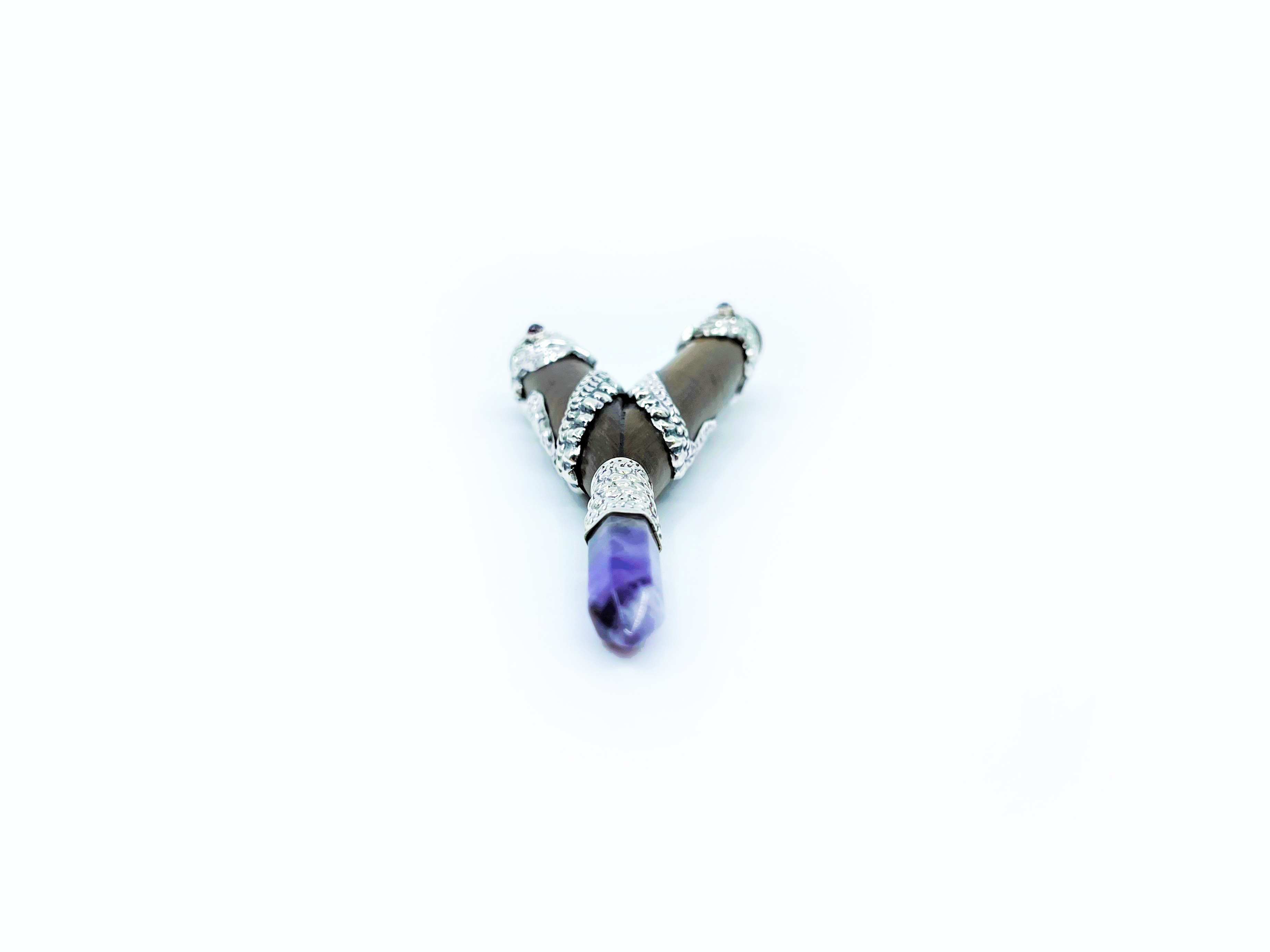 Silver Serpent Kuripe - Teak, Silver & Precious stones - 27