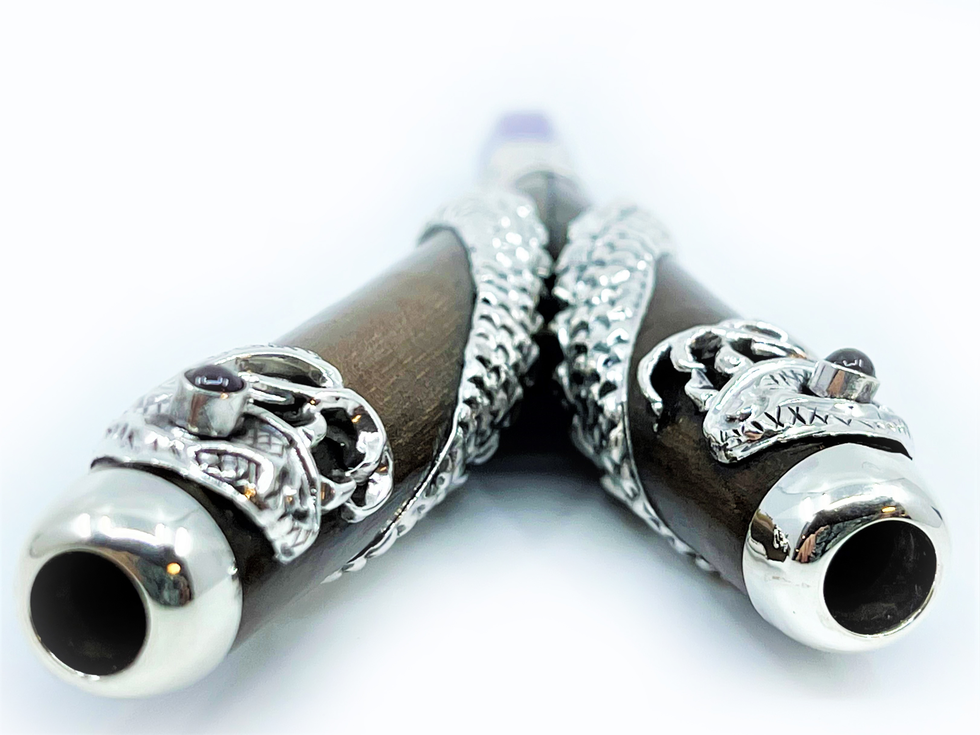 Silver Serpent Kuripe - Teak, Silver & Precious stones - 3