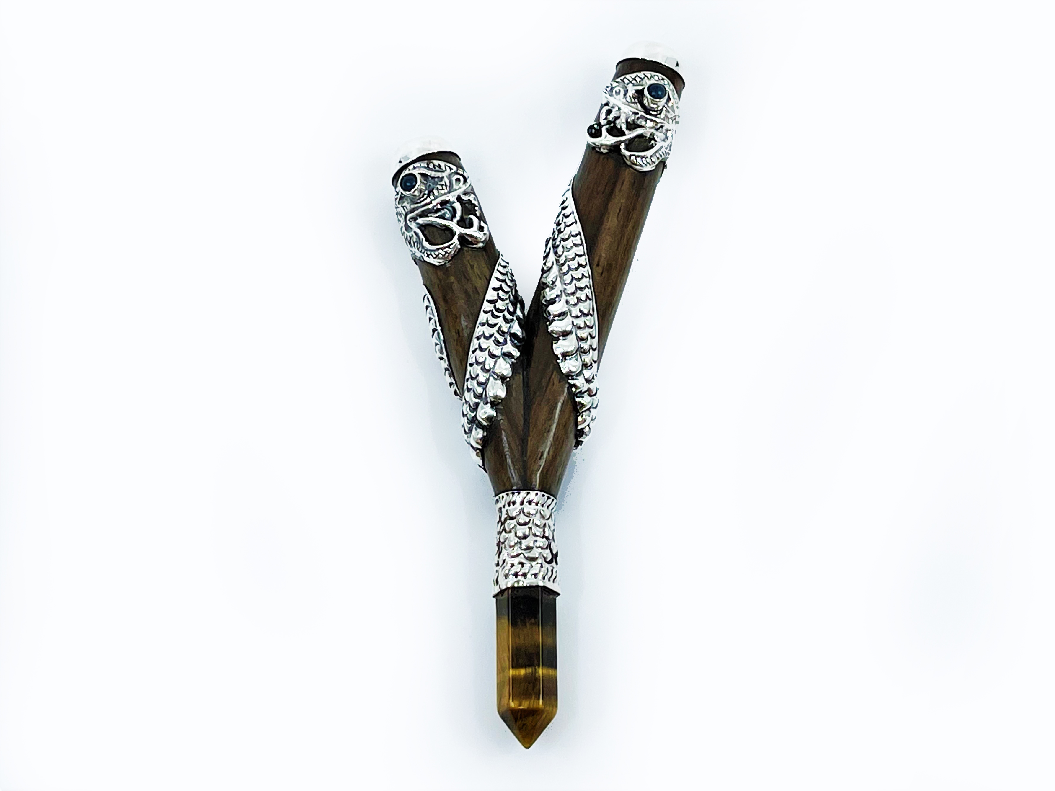 Silver Serpent Kuripe - Teak, Silver & Precious stones - 12