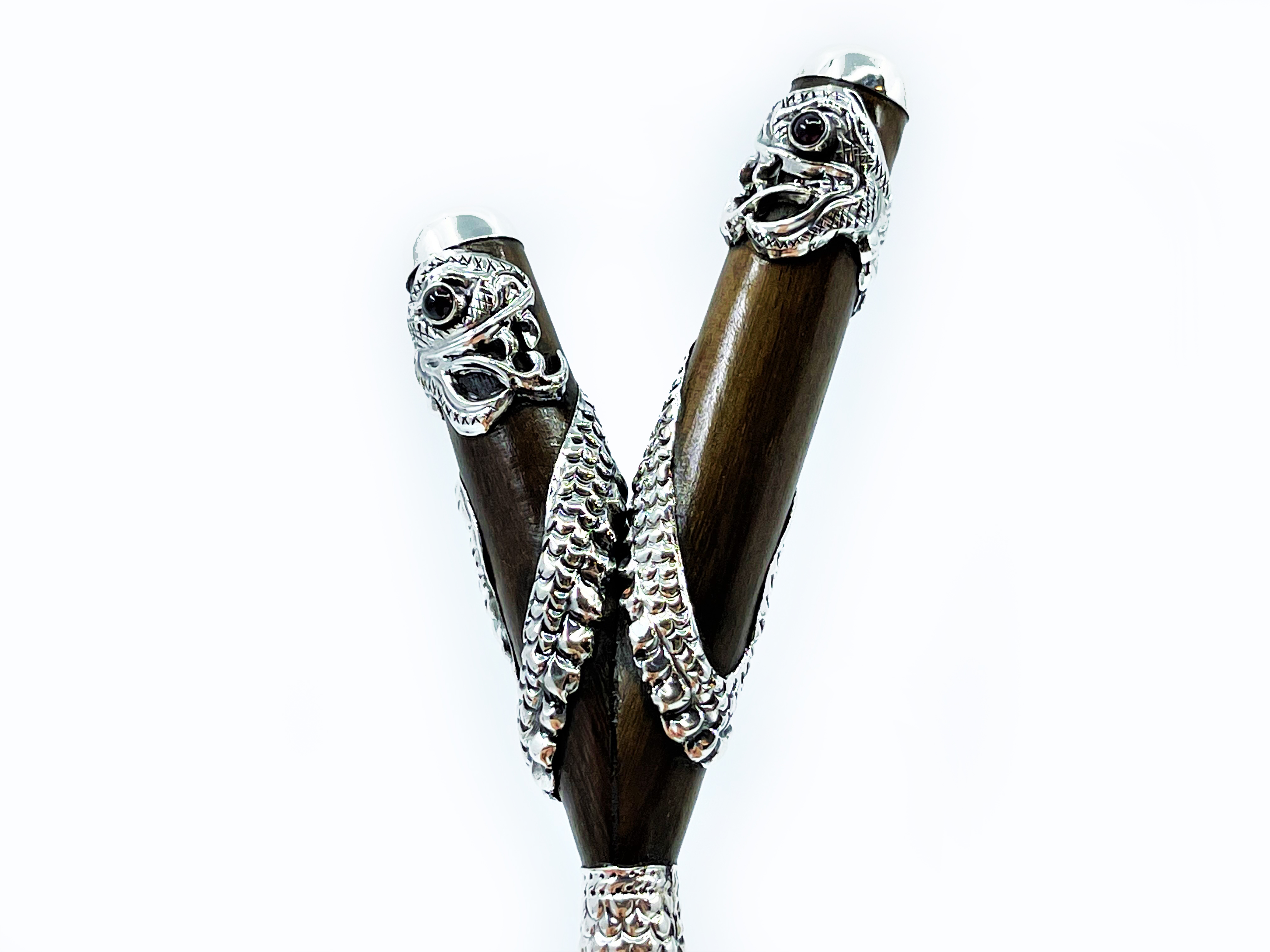 Silver Serpent Kuripe - Teak, Silver & Precious stones - 20