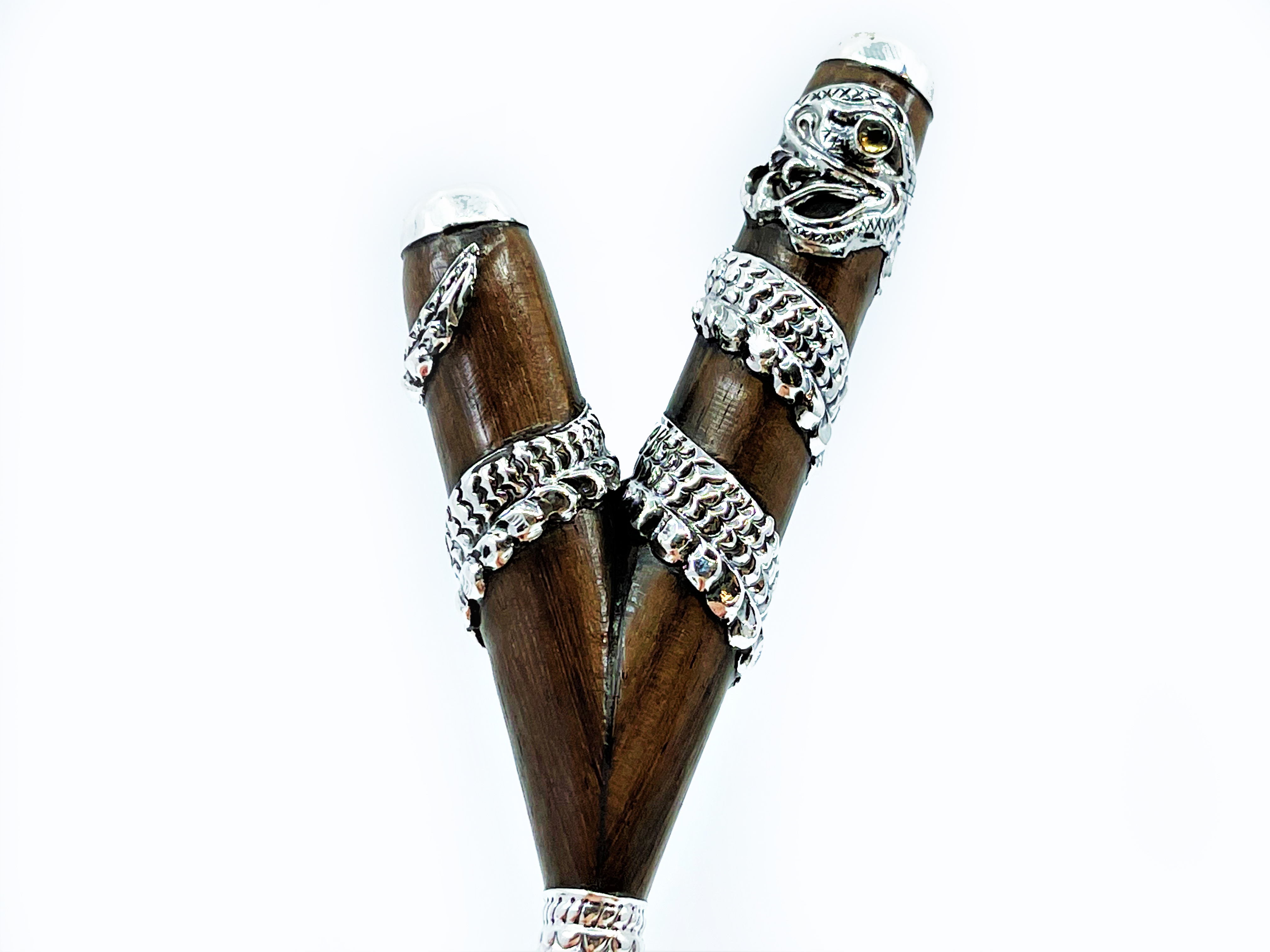 Silver Serpent Kuripe - Teak, Silver & Precious stones - 21