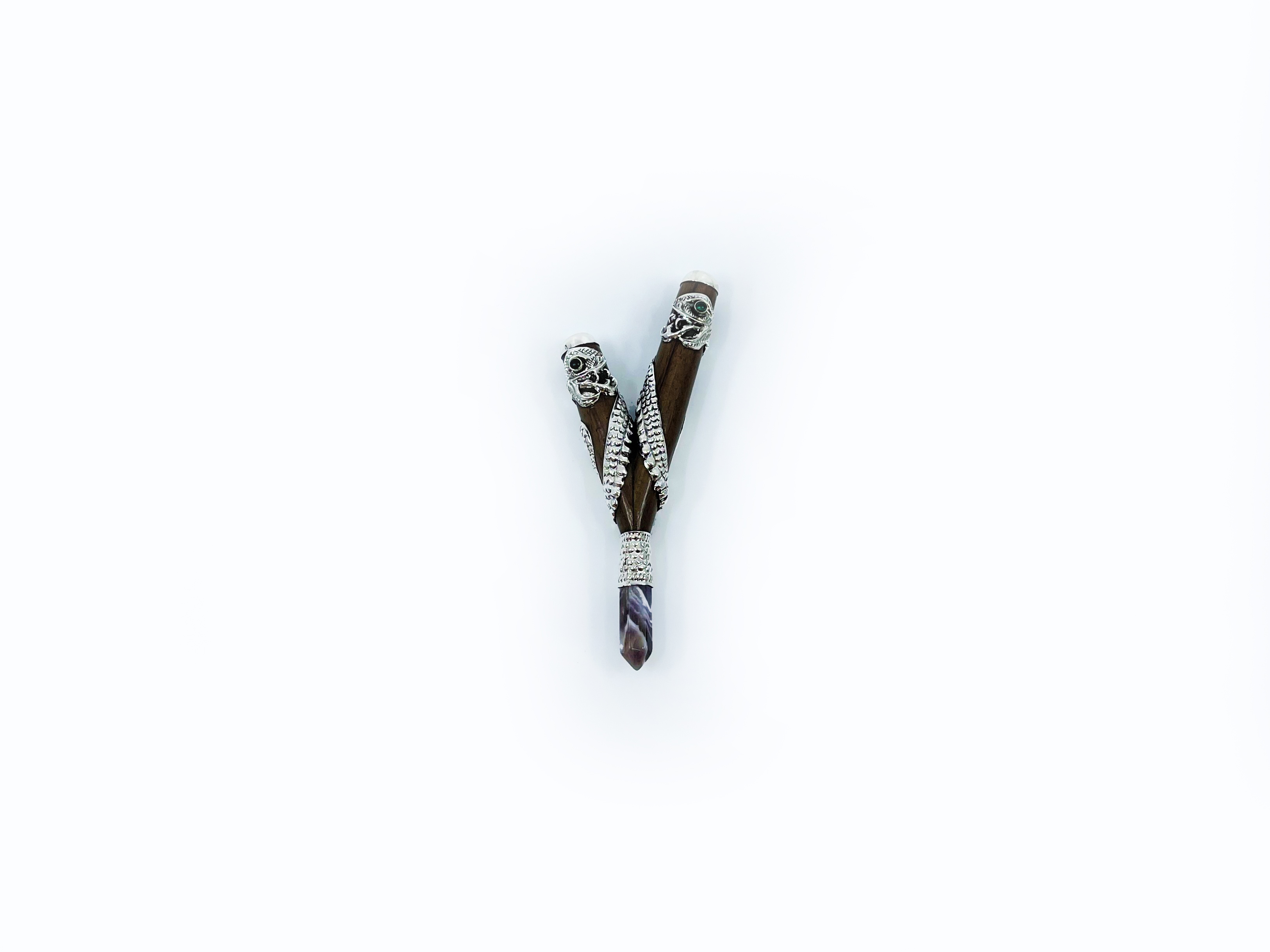 Silver Serpent Kuripe - Teak, Silver & Precious stones - 18