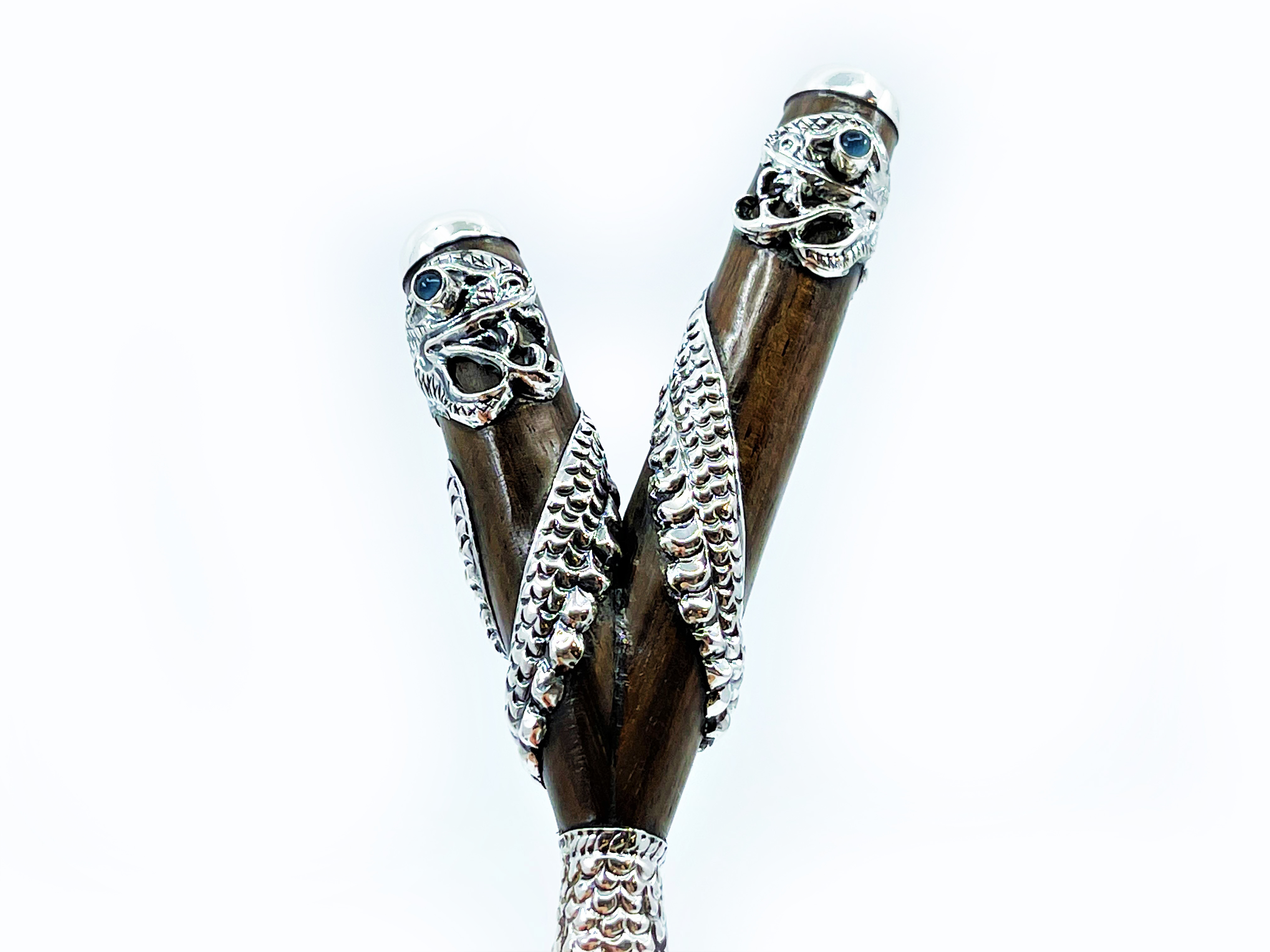 Silver Serpent Kuripe - Teak, Silver & Precious stones - 24