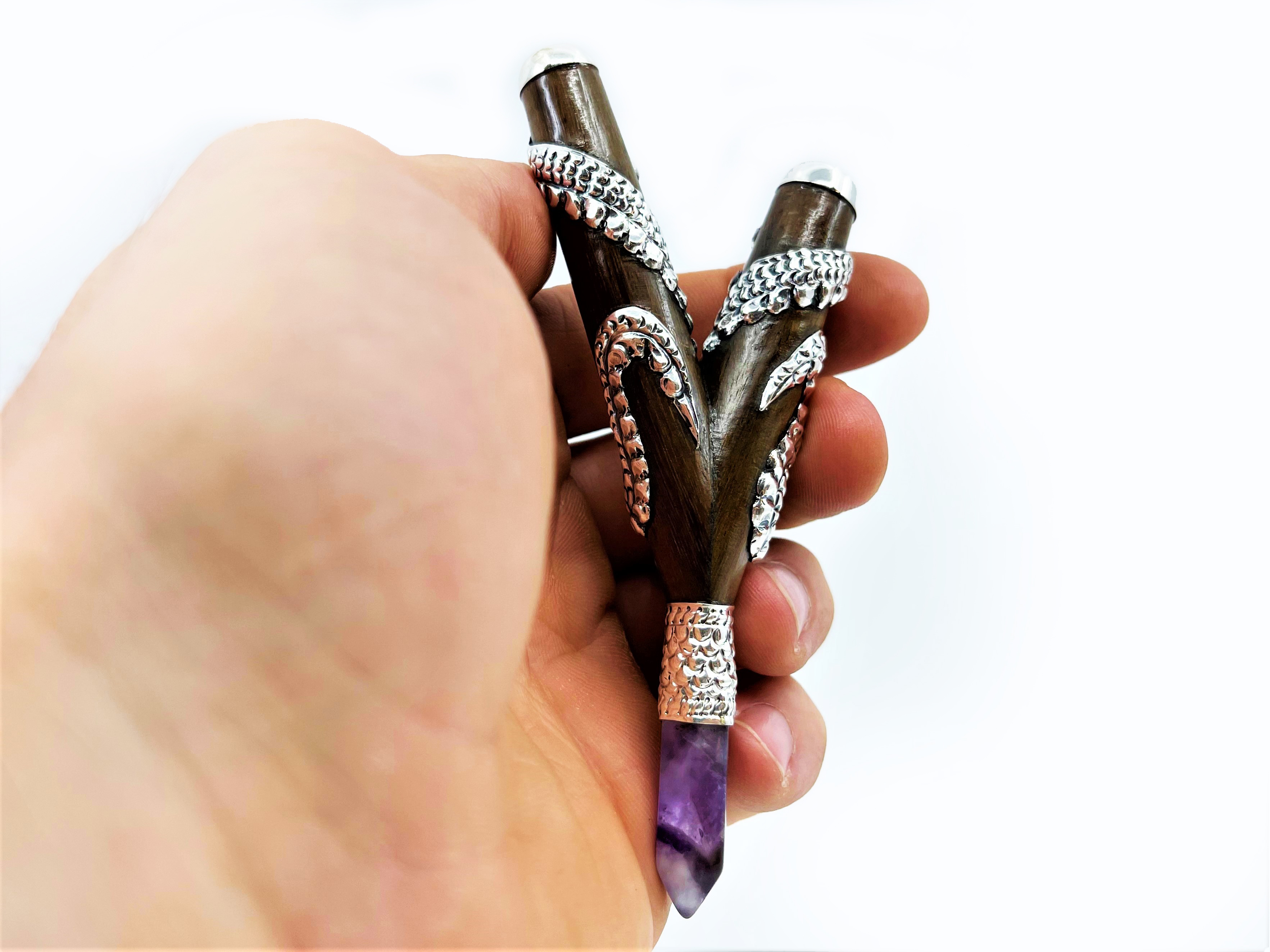 Silver Serpent Kuripe - Teak, Silver & Precious stones - 5