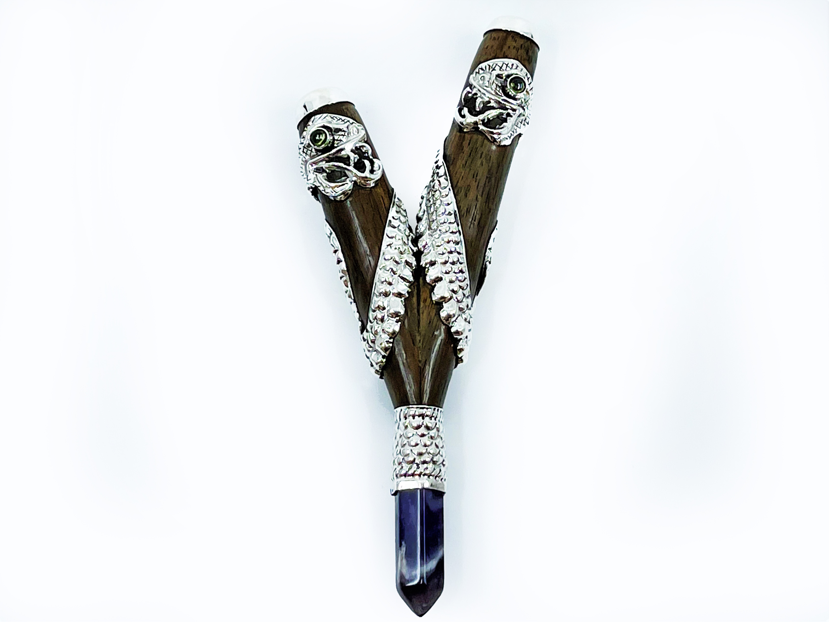 Silver Serpent Kuripe - Teak, Silver & Precious stones - 11