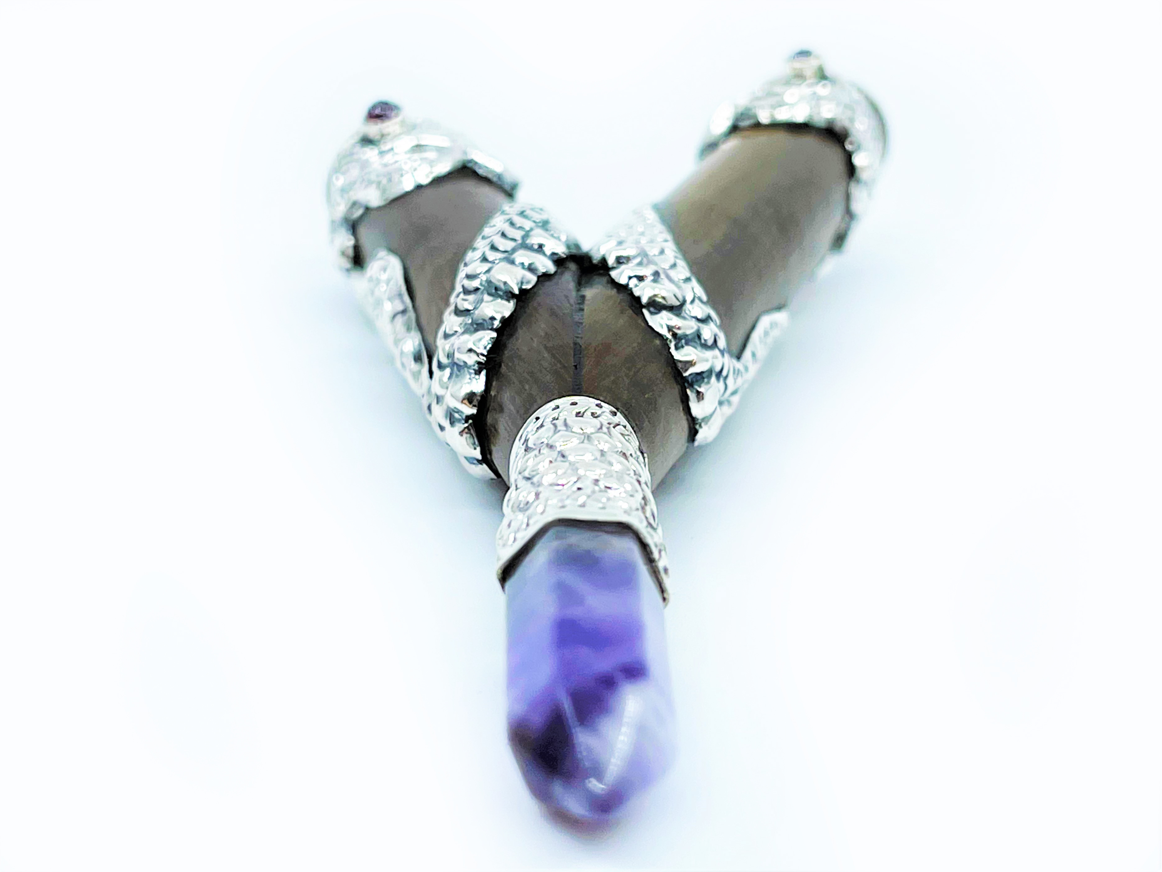 Silver Serpent Kuripe - Teak, Silver & Precious stones - 26