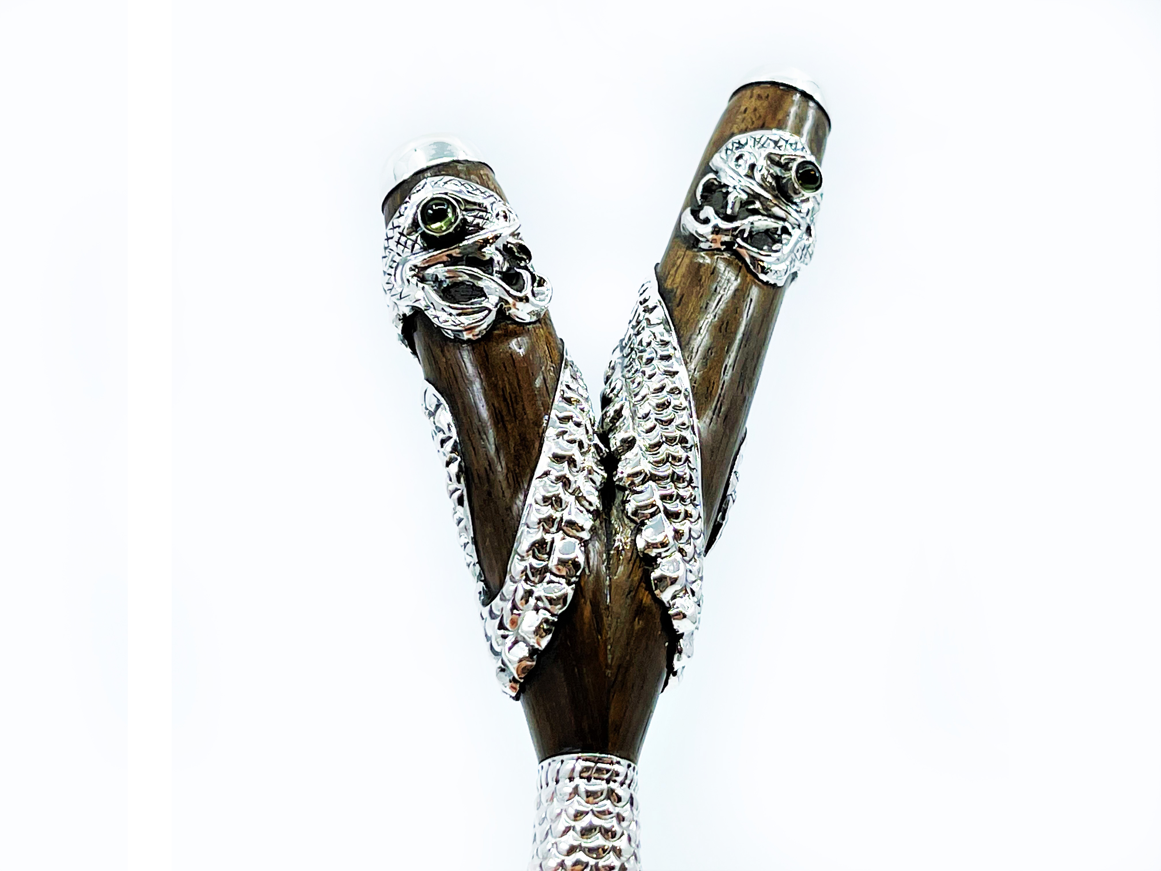 Silver Serpent Kuripe - Teak, Silver & Precious stones - 23