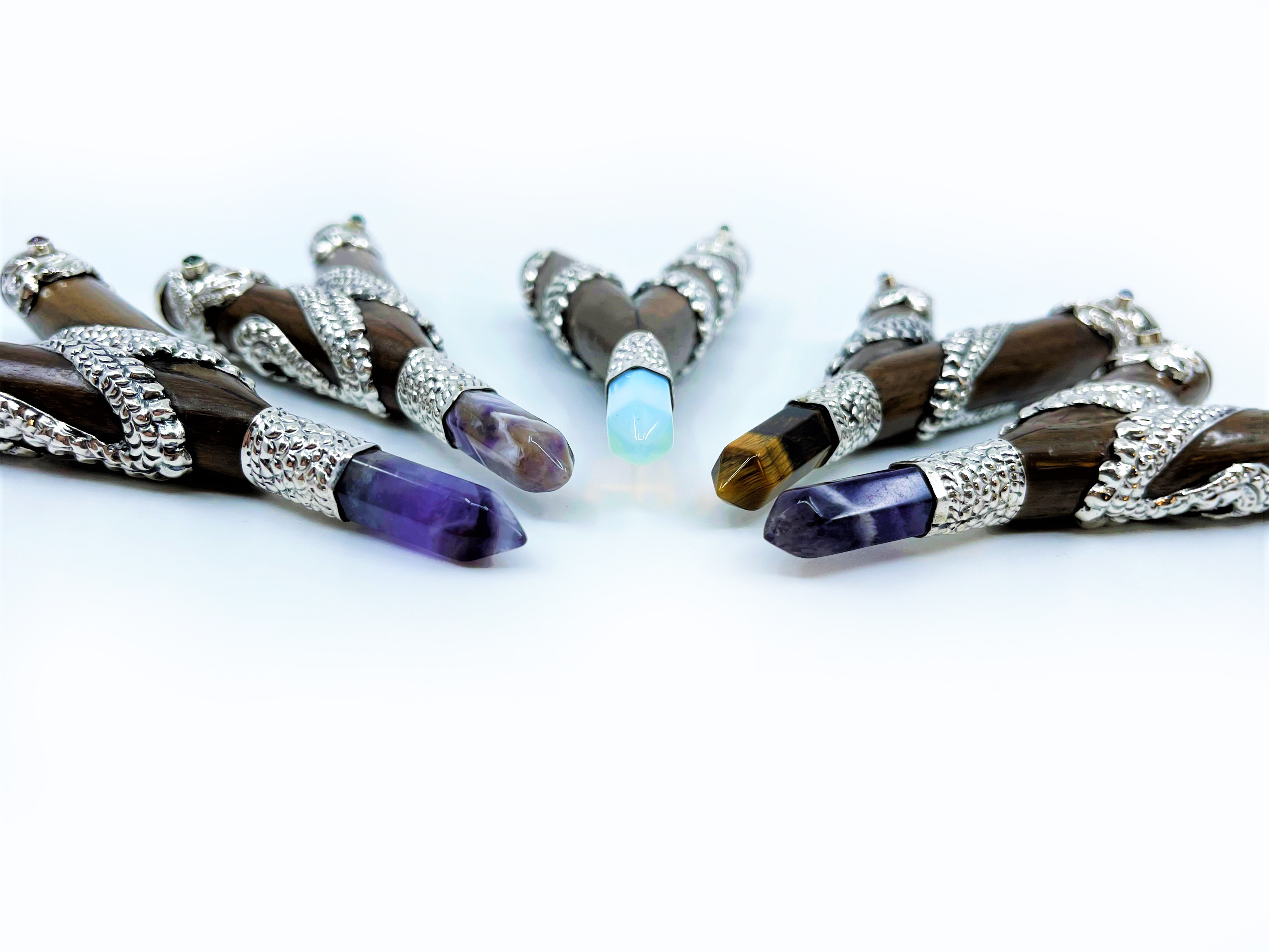 Silver Serpent Kuripe - Teak, Silver & Precious stones - 10
