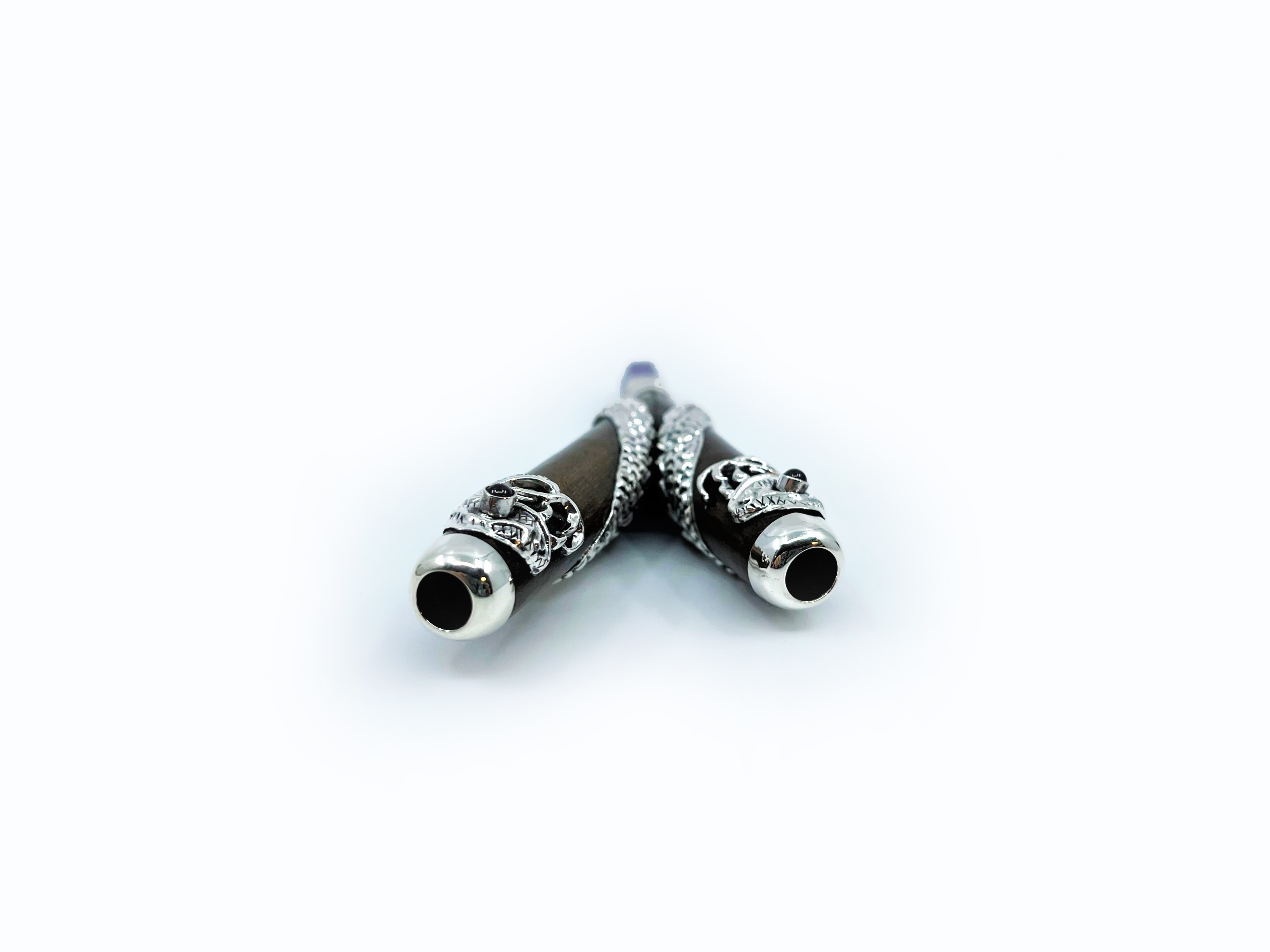 Silver Serpent Kuripe - Teak, Silver & Precious stones - 25