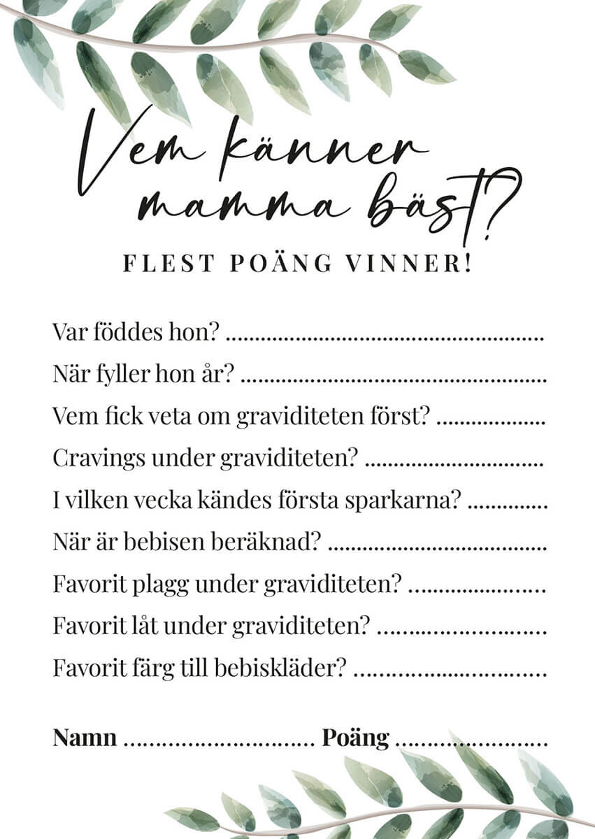 Babyshower lek "Vem känner mamma bäst"