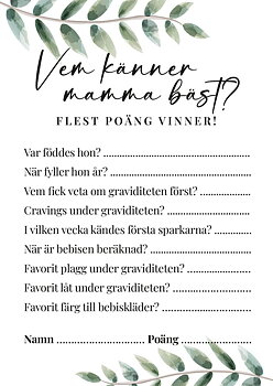 Babyshower lek "Vem känner mamma bäst"