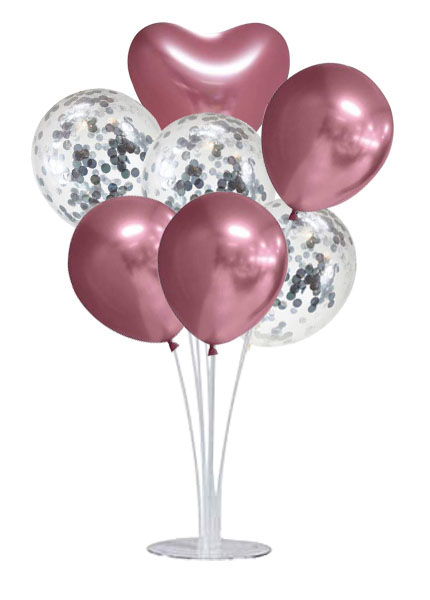 Ballongbukett 7-pack Hjärta Rosa