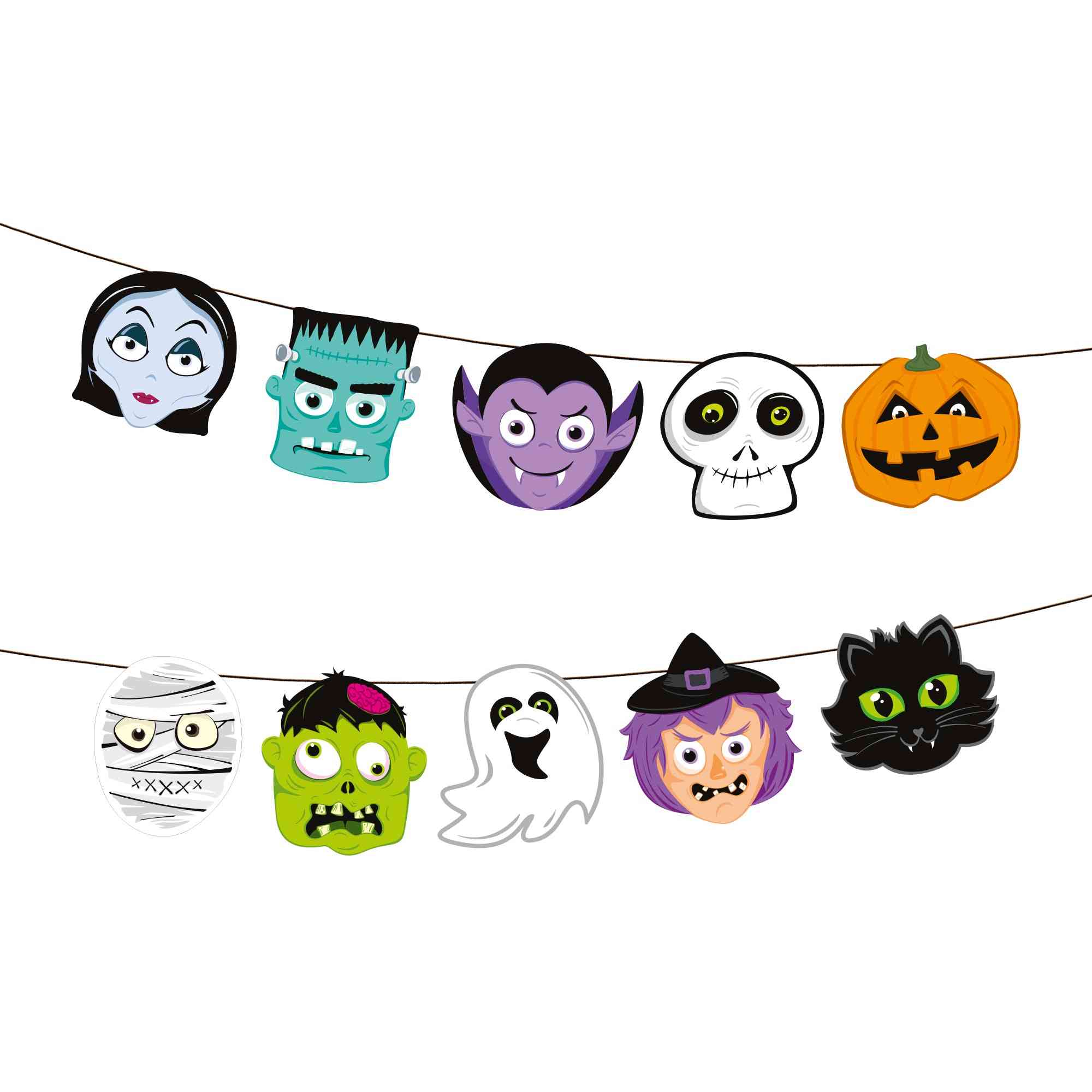 Girlang Halloween Monsters 150 cm med tio monsterfigurer som vampyr, Frankenstein, pumpa, spöke och svart katt