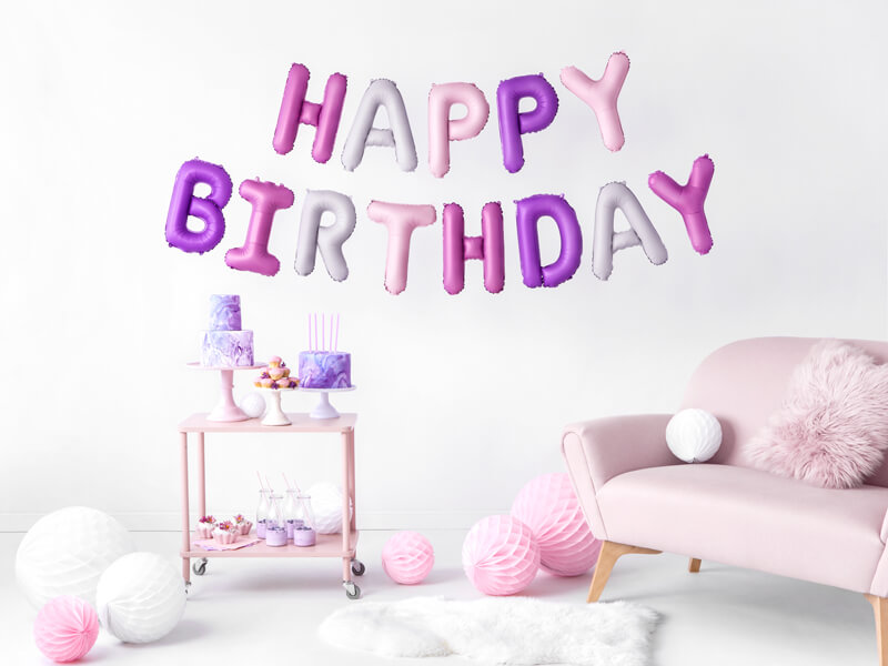 Ballonggirlang HAPPY BIRTHDAY Rosa-lila-vitt