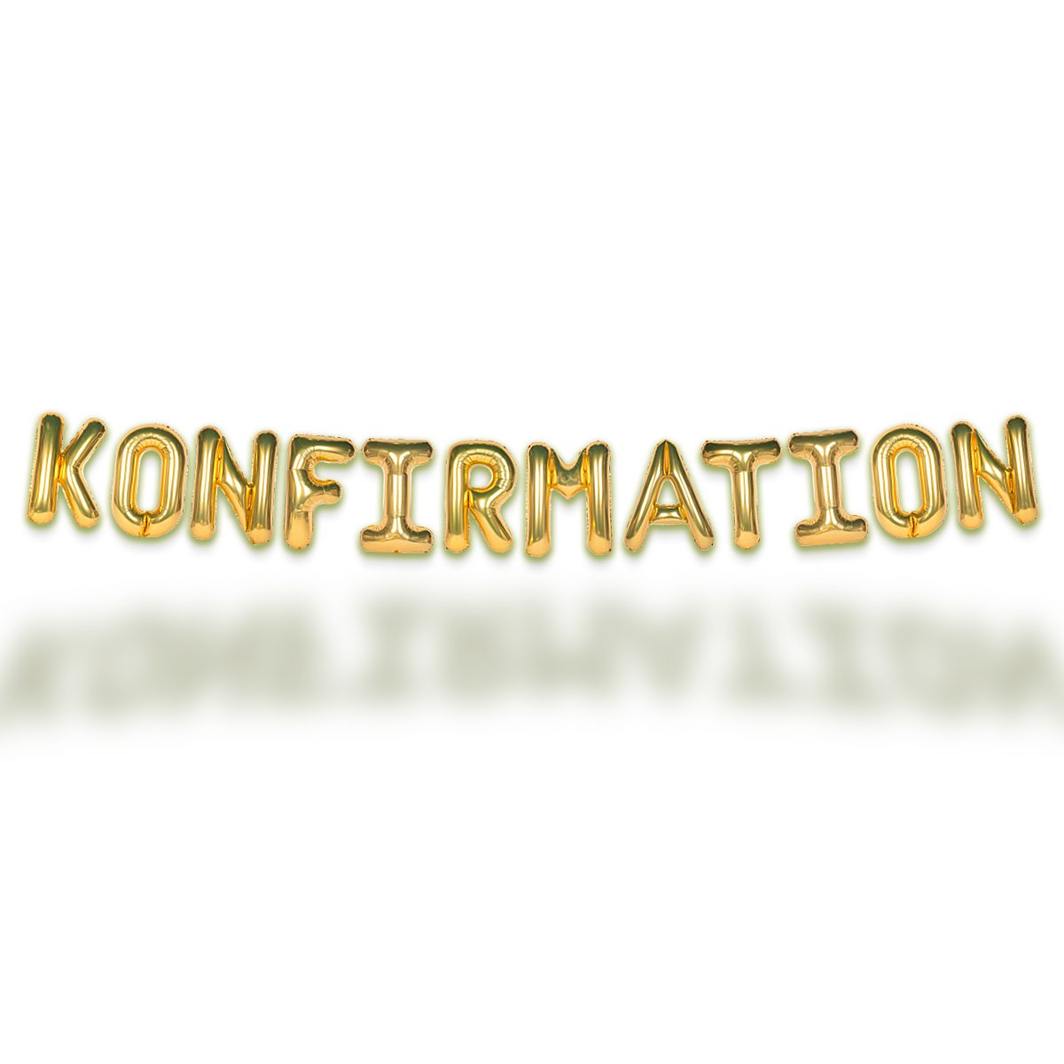 Konfirmation girlang i guld med folieballonger som formar ordet Konfirmation