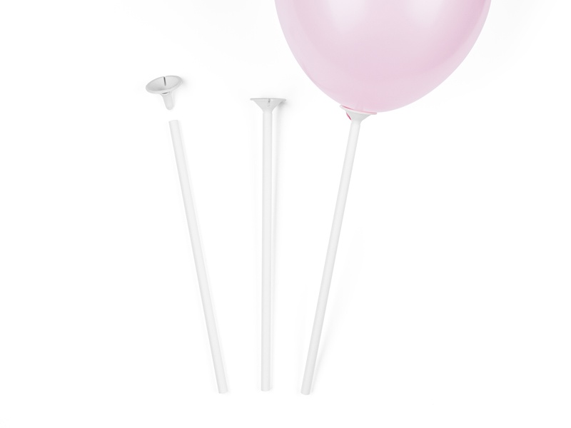 Vita ballongpinnar i papper med hållare för ballonger, 10-pack. Miljövänliga pinnar för kalas och fest.