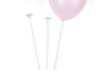 Vita ballongpinnar i papper med hållare för ballonger, 10-pack. Miljövänliga pinnar för kalas och fest.