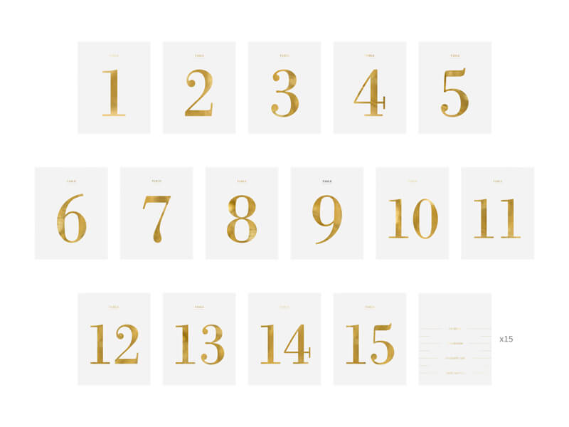 Bordsnummer Stickers till flaskor vit/guld