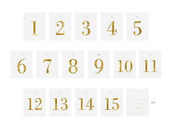 Bordsnummer Stickers till flaskor vit/guld