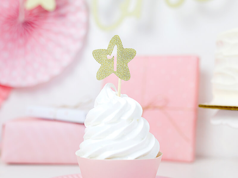CAKE PICKS | 1st Birthday | stjärna | guldglitter