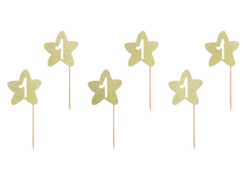 CAKE PICKS | 1st Birthday | stjärna | guldglitter - 2