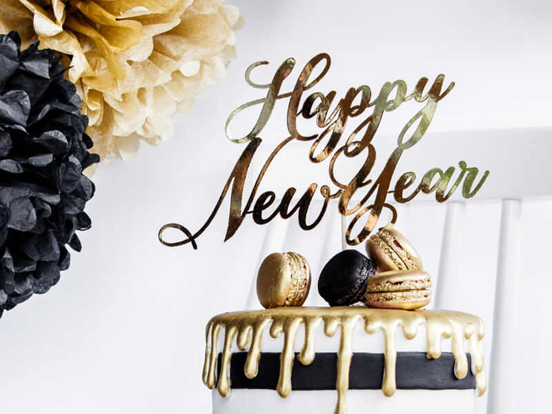 Tårtdekoration "Happy New Year" Guld