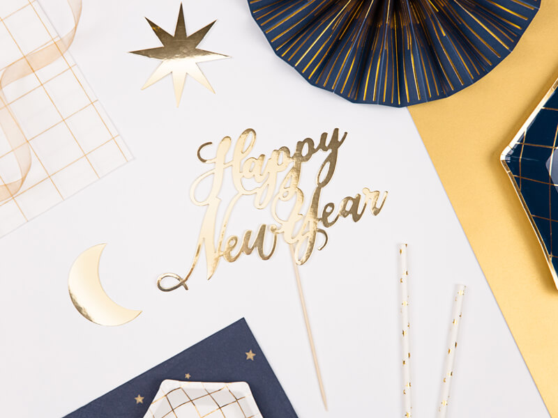 Tårtdekoration "Happy New Year" Guld - 3