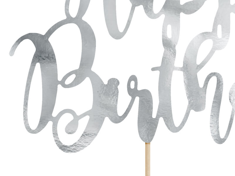 Tårtdekoration Happy Birthday metallic silver - 4